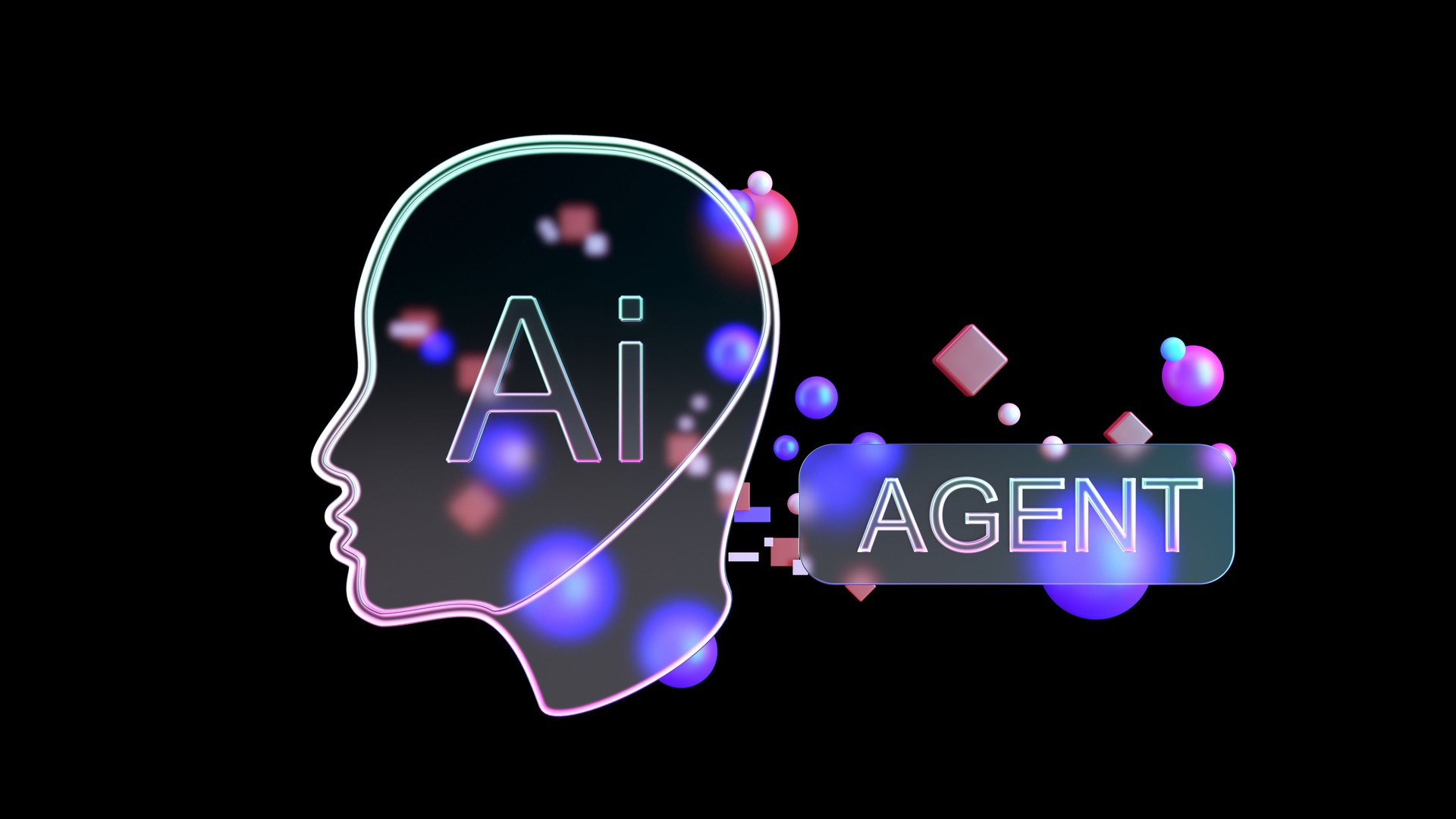 AI agent - digital text and head shape. Machine Learning Concepts. AI - Artificial Intelligence digital concept. LLM large language model. chat bot. Agentic AI